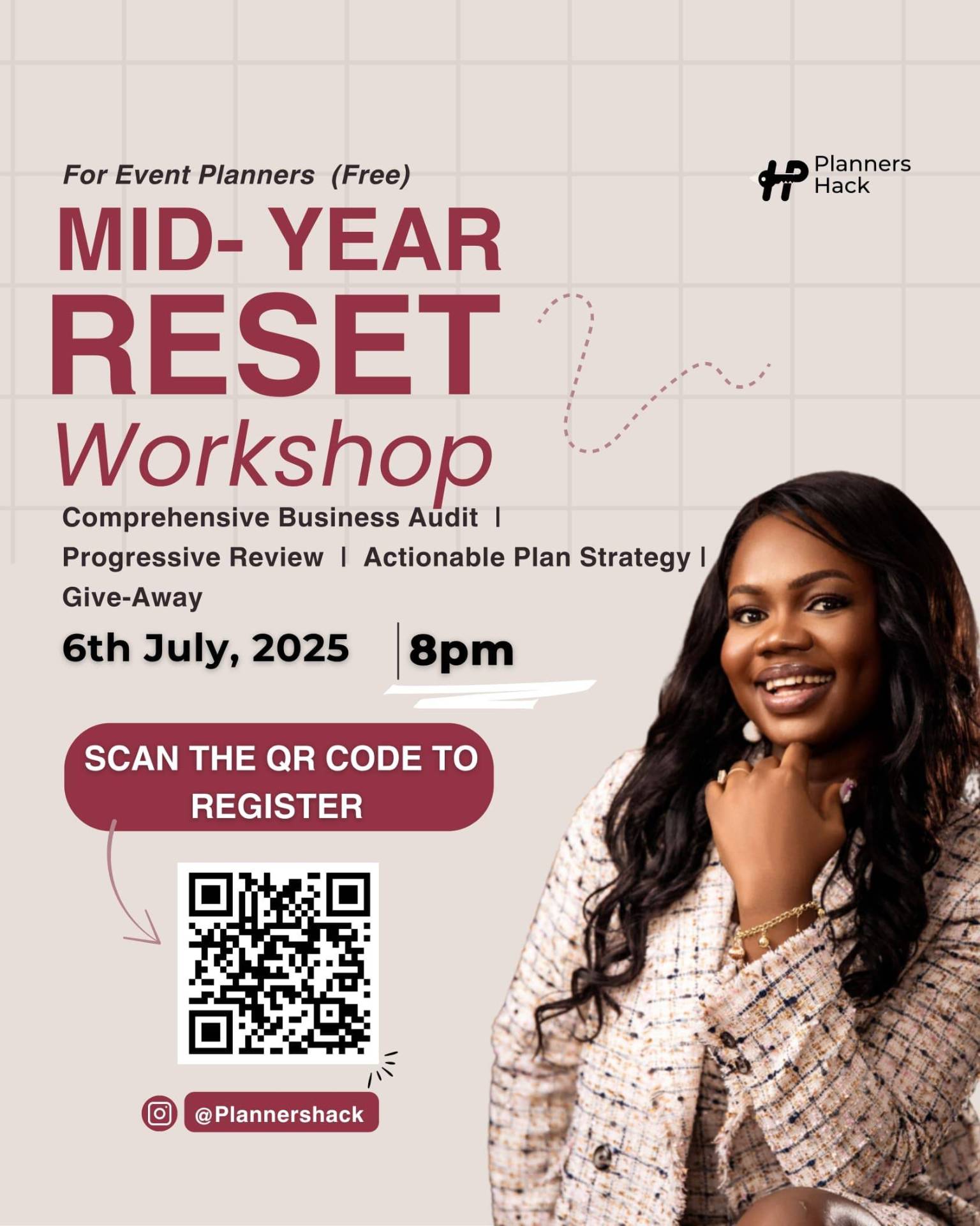 Mid-Year Reset Workshop poster featuring event details and speaker